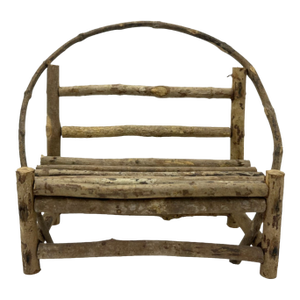 Vintage Miniature Rustic Twig Wood Bench Chair Adirondack Log Cabin Folk 10.5"h