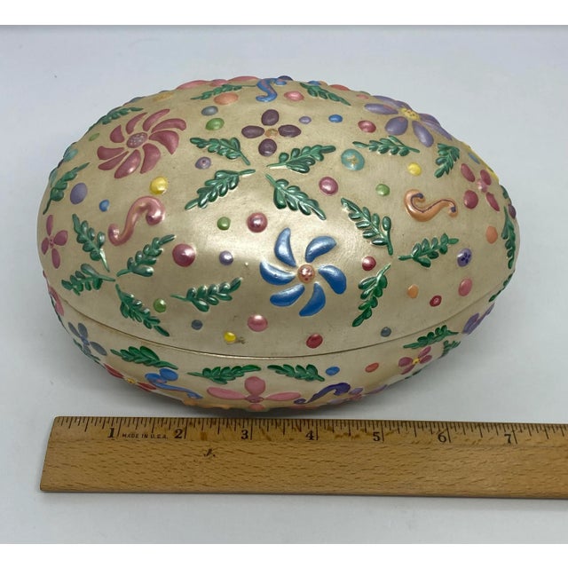 Vintage Black Bird Mold Inc. Hand Painted Multicolored Ceramic Egg Shaped Lidded Box For Sale - Image 10 of 13
