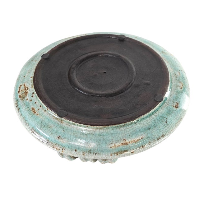 2000 - 2009 Handmade Studio Pottery Ceramic Turquoise Crackle Glaze Platter 10” For Sale - Image 5 of 7
