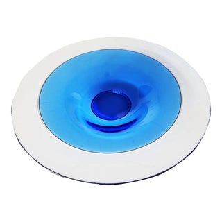 Vintage Orrefors Sweden Neptunus Incalmo Art Glass Shallow Bowl, Designed by Lars Hellsten For Sale