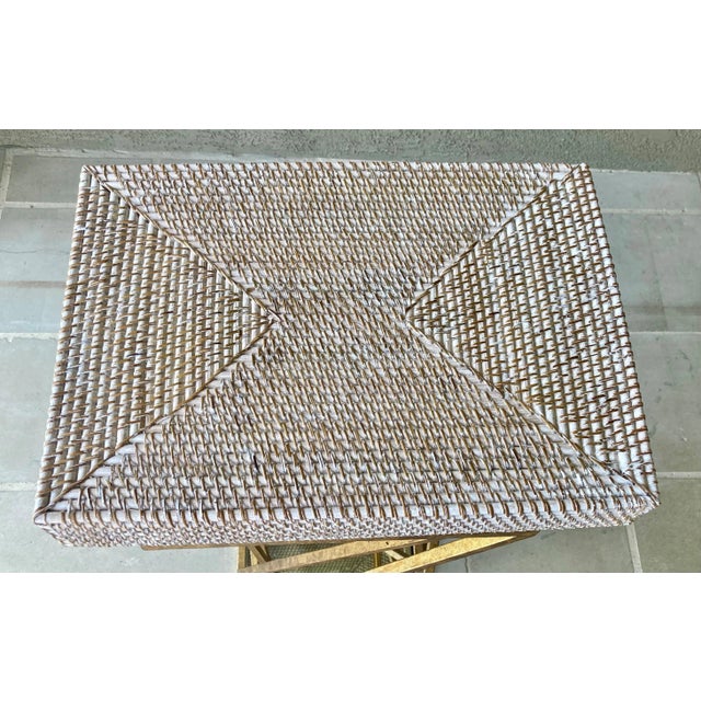 Circa 1990 Coastal Cottage Chic Whitewashed Rattan With Cut-Out Handles Decorative Tray For Sale - Image 10 of 13