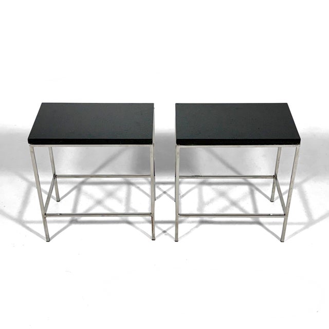 1980s Pair of Minimalist Chrome Side Tables With Granite Tops For Sale - Image 5 of 10