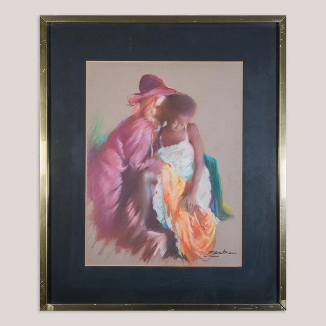 Lady and Child, 1980s, Pastel, in Good conditions. Designed 1980 to 1989