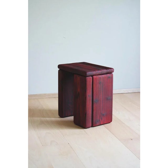 Contemporary Timber Stool in Burned Pine by Onno Adriaanse For Sale - Image 3 of 8