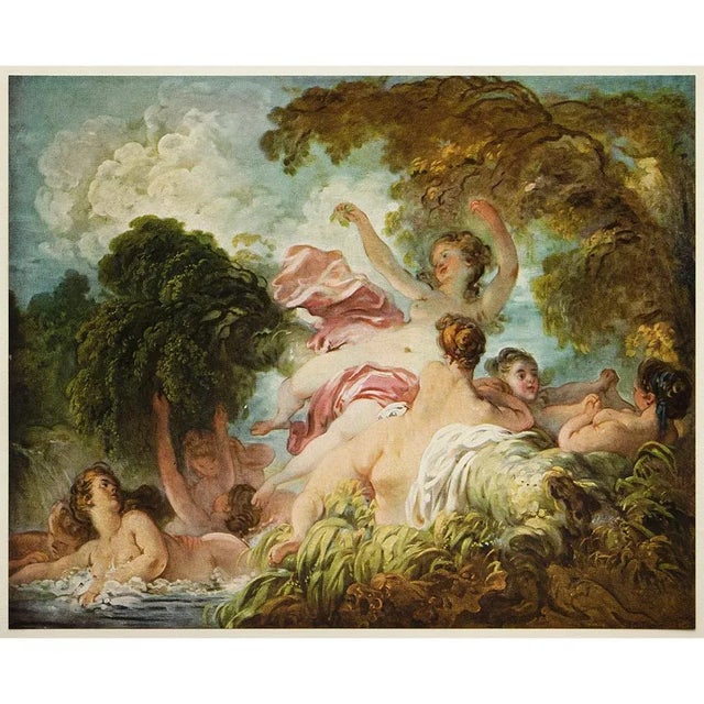 Cornflower Blue 1955 After Fragonard "The Bathers", First Edition Full-Color Vintage Print For Sale - Image 8 of 8
