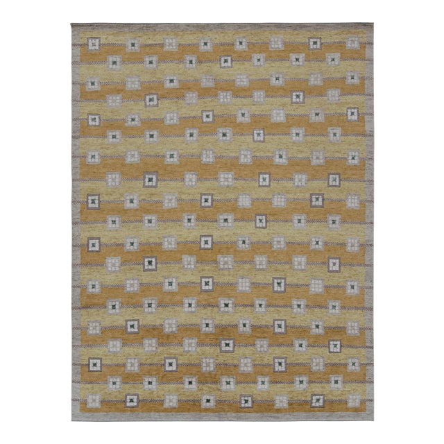 Rug & Kilim’s Scandinavian Style Custom Rug in Gold, Beige-Brown Geometric Patterns - 5x7 For Sale