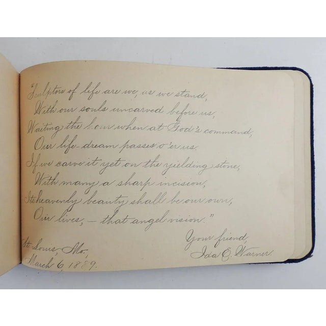 Antique 1889 Blue Velvet & Birds Autograph Book For Sale In Seattle - Image 6 of 8