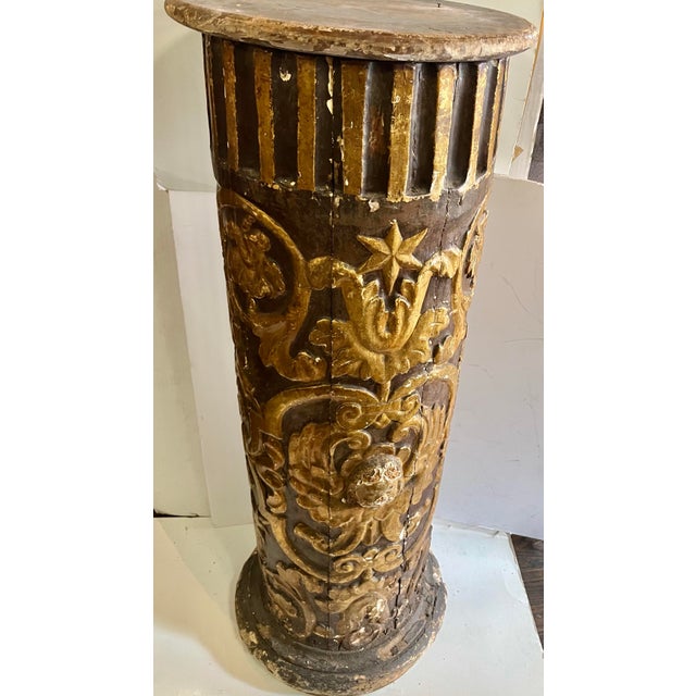 A very nice antique circa 1840 from France ornate front wooden column / pedestal with a fluted backside. He of highlights....