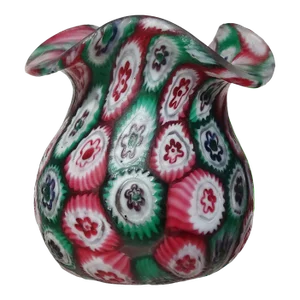 Murano Fratelli Toso Antique Millefiori Flower Mosaic Pink White Green Italian Art Glass Decorative Miniature Vase - Sold as Is