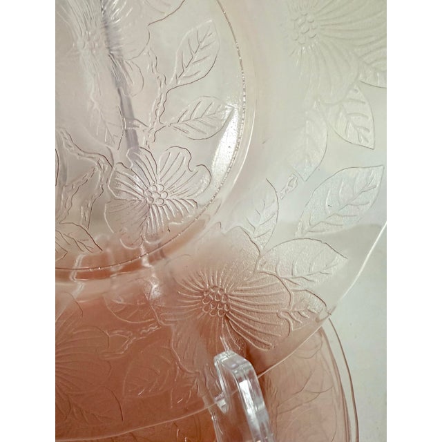 1930s Set of 7 MacBeth-Evans Dogwood Pink Depression Glass Luncheon Plates For Sale - Image 4 of 8