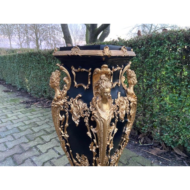 Late 20th C. Italian Baroque Black Gold Pedestals - Pair For Sale - Image 6 of 11
