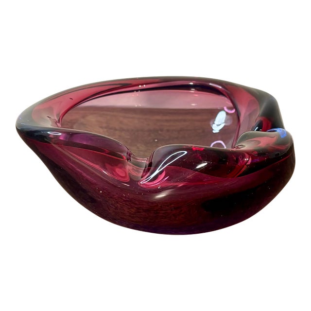 Vintage 1960s Murano Attributed Blown Glass Bowl - Raspberry Biomorphic For Sale