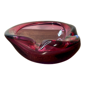 Vintage 1960s Murano Attributed Blown Glass Bowl - Raspberry Biomorphic