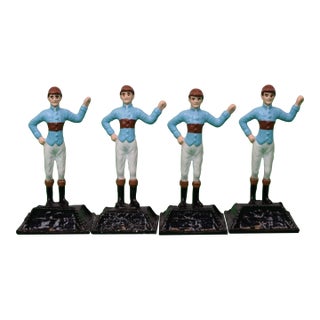Set X 4 Marylou Whitney Stables X the "21" Club Hand Painted Jockey Dinner Place Card Holders For Sale