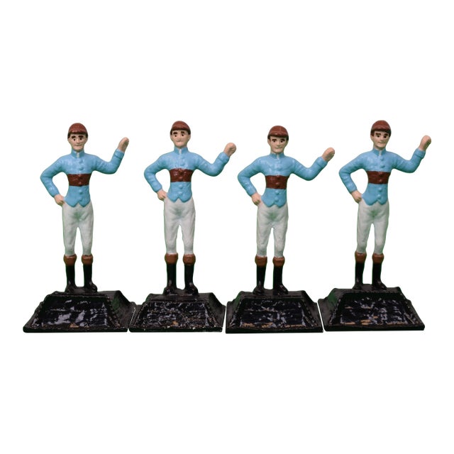 Set X 4 Marylou Whitney Stables X the "21" Club Hand Painted Jockey Dinner Place Card Holders For Sale