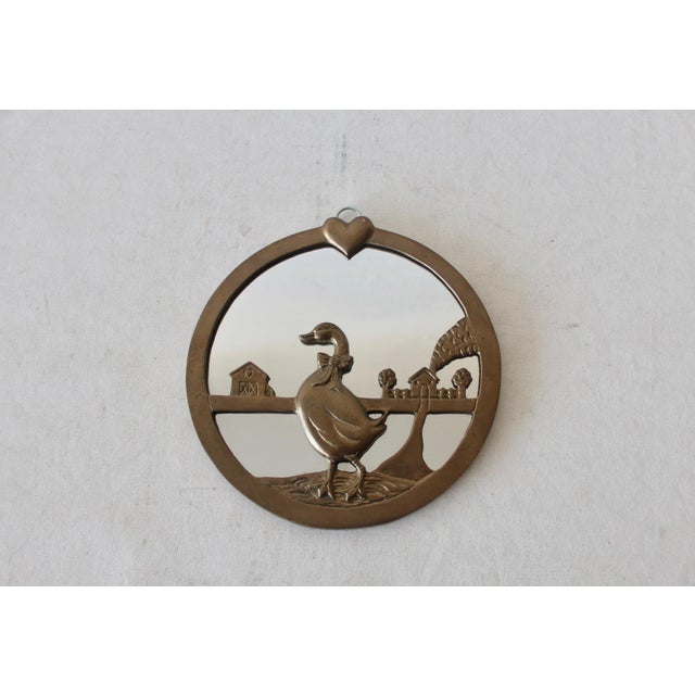 1970s Vintage Brass Round Wall Mirror Duck Farmhouse Details For Sale - Image 5 of 9