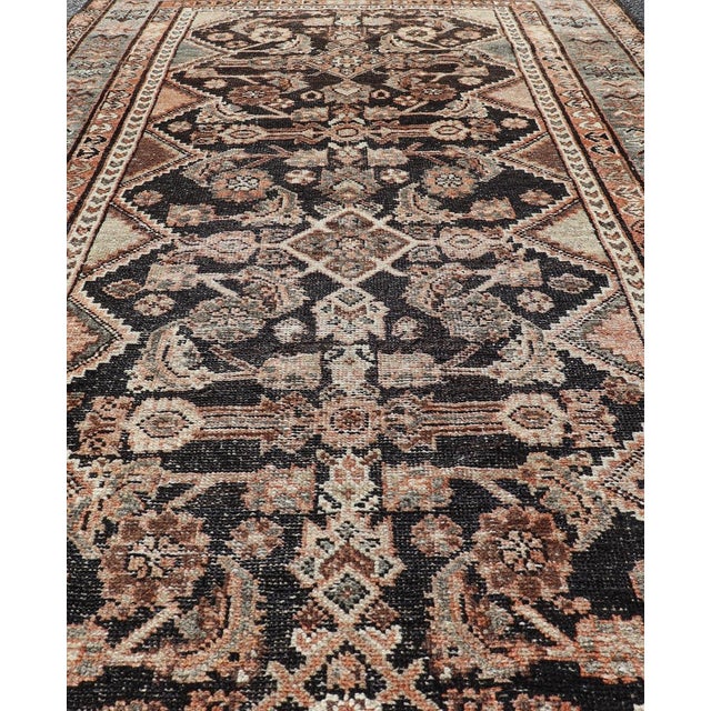 Measures: 8'9 x 11'5 Antique Persian Bidjar Rug With Floral Medallion and Muted Blue 8'9 x 11'5. Keivan Woven Arts / Rug /...