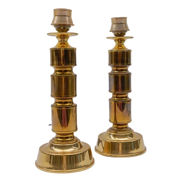 Mid-Century Modern Brass Table Lamp Bases, 1960s, Set of 2 For Sale