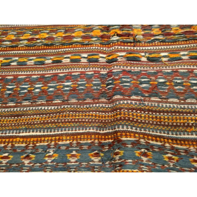 Antique Uzbek Tribal Soumak Kilim, Handwoven Stripe Pattern, Brown & Gold, 4x7 For Sale - Image 16 of 16