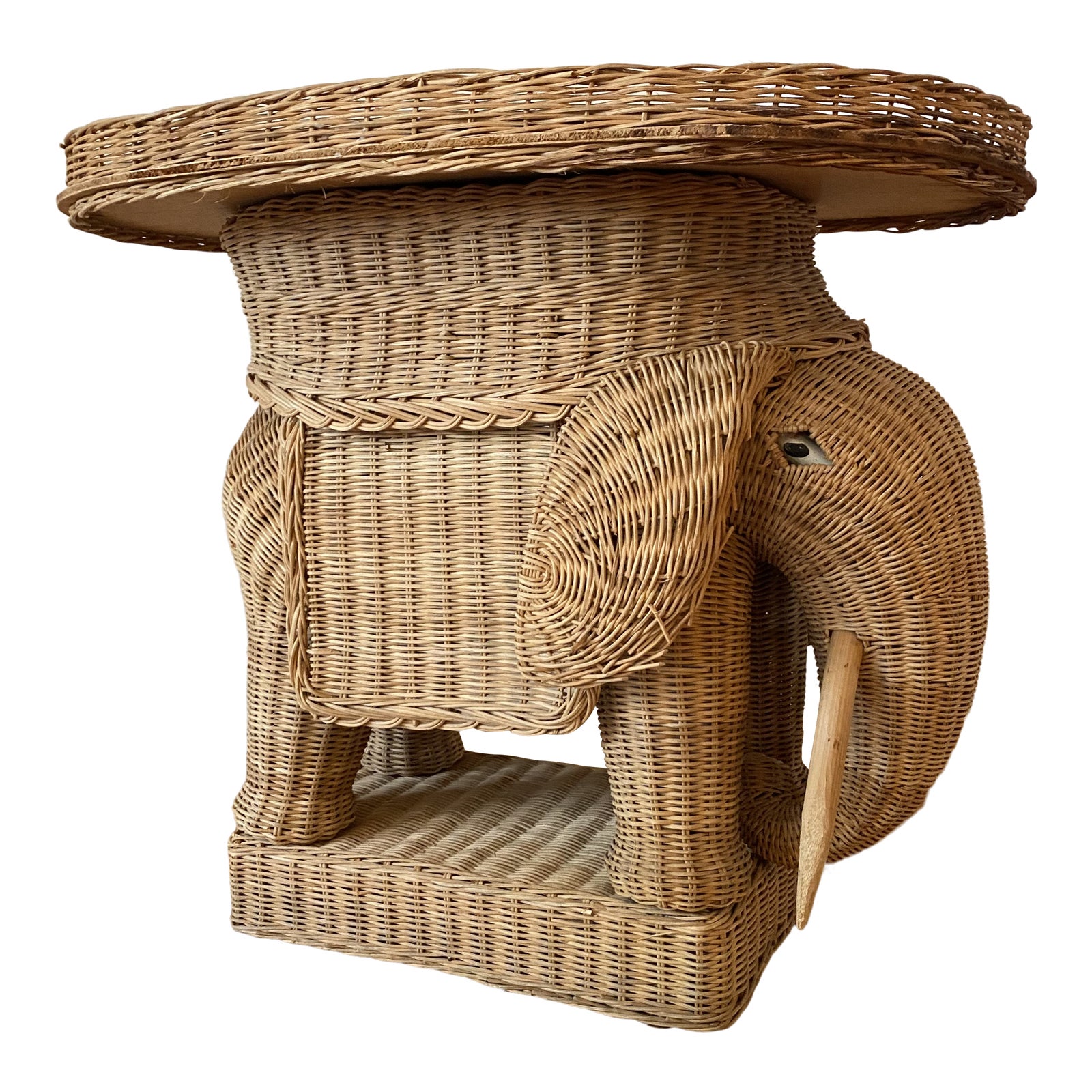 Vintage Boho Wicker Rattan Elephant Plant Stand Chairish