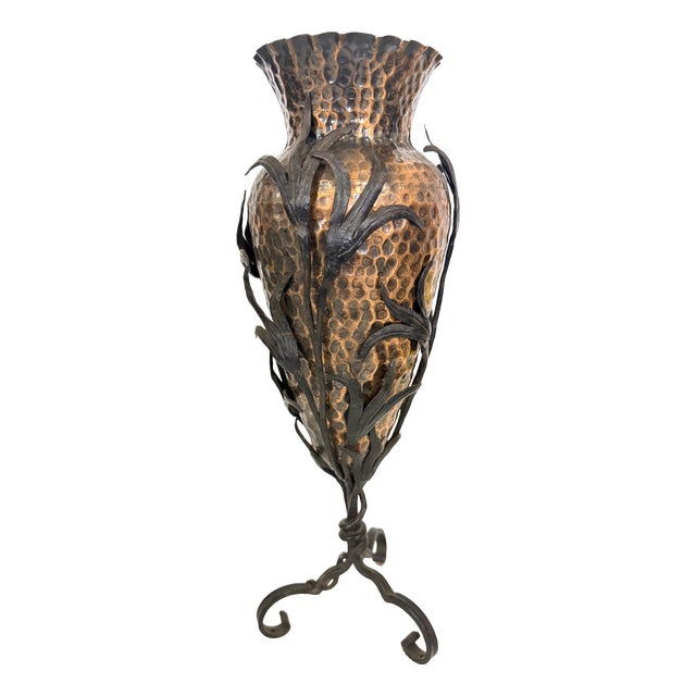 Copper Vase with Wrought Iron Snake and Leaves attributed to Alessandro Mazzucotelli, 1890s For Sale