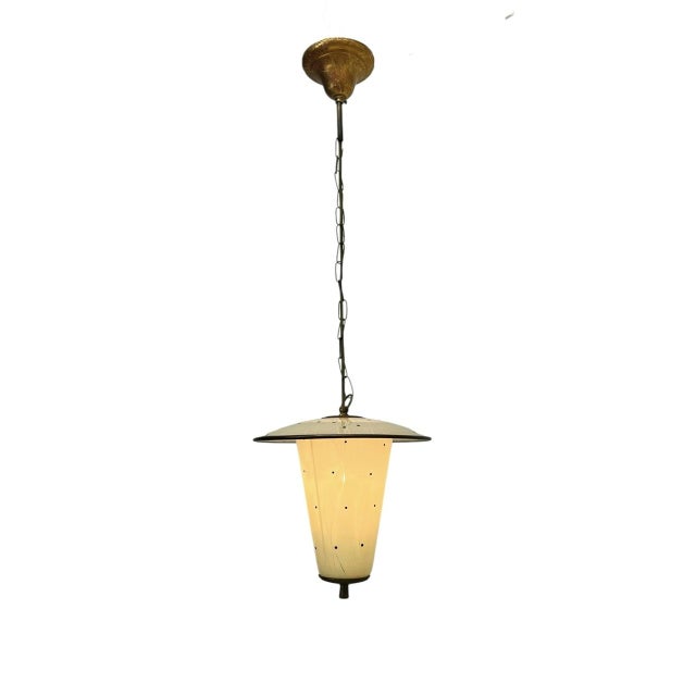 French Lantern Pendant Lamp Glass and Copper, 1950s For Sale - Image 10 of 10
