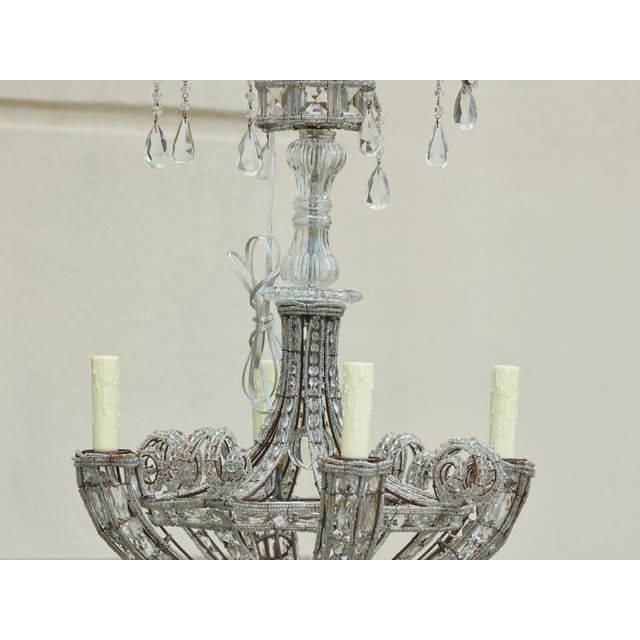 1920s French Four-Light Chandelier with Faceted Crystals and Beaded Strands For Sale - Image 10 of 12