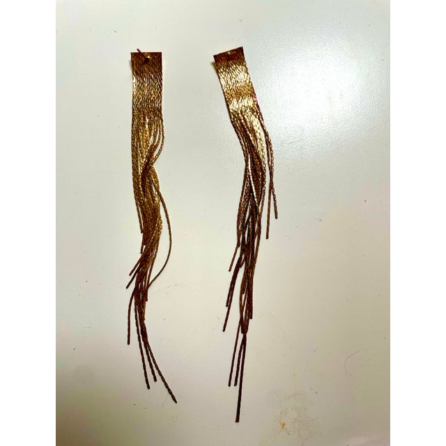 Contemporary 1970s Gold Fringe Shoulder Duster Earrings - 2 Pieces For Sale - Image 3 of 3
