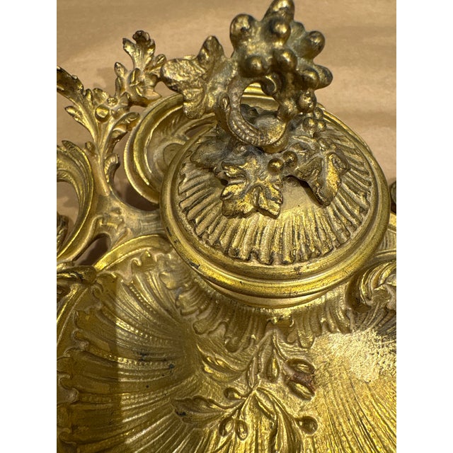Antique French Brass Inkwell & Stand For Sale In Boston - Image 6 of 7
