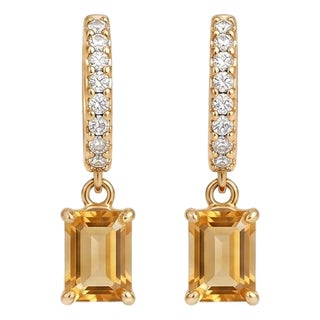 Citrine Dangle Huggie Earrings | Dainty Gemstone Hoops Huggies | November Birthstone Gift for Her - A Pair For Sale