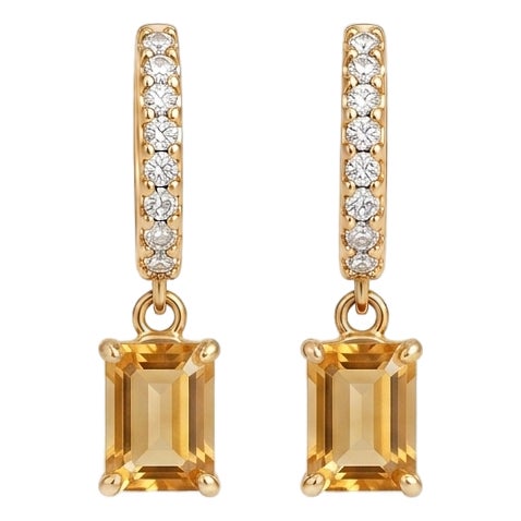 Citrine Dangle Huggie Earrings | Dainty Gemstone Hoops Huggies | November Birthstone Gift for Her - A Pair For Sale