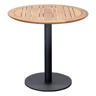 Ventana Round Wood Top Table With Black Metal Base For Sale
