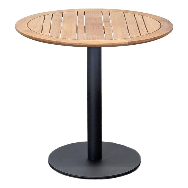 Ventana Round Wood Top Table With Black Metal Base For Sale