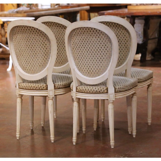 Mid-Century French Louis XVI Painted Dining Side Chairs With Fabric, Set of 4 For Sale - Image 10 of 11