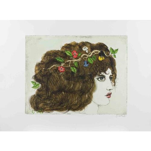 Etching and aquatint in colors on wove paper. Hand signed in pencil lower right. Signed and titled in plate lower center....