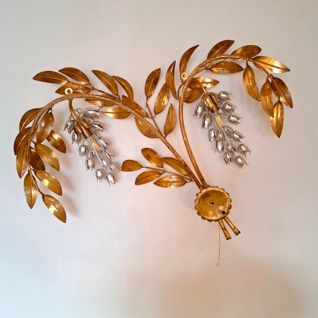 Metal Large Palm Leaf Wall Lamp attributed to Hans Kögl, Italy, 1970s For Sale - Image 7 of 17