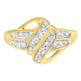 10K Yellow Gold Plated .925 Sterling Silver 1.0 Cttw Diamond Flower Cluster Open Halo Floral Ring (J-K Color, I2-I3 Clarity) - Size 7-1/2 For Sale