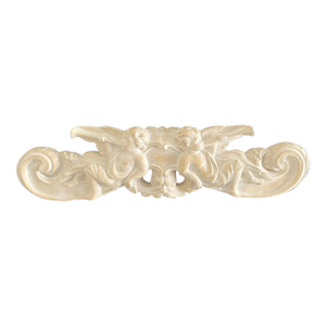 MId Century Chalkware, Baroque Over Door Pediment, Putti-Cherubs, Trumpets, Gargoyle Face 21.5" Wide