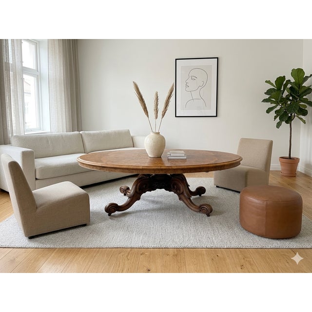 Vintage Estate Burl Walnut Wood Large Oval Low Coffee Table For Sale In San Francisco - Image 6 of 15
