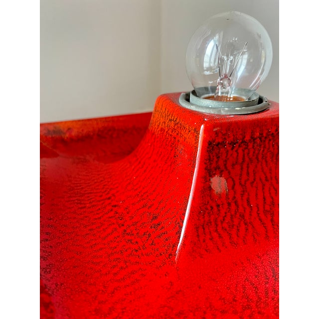Ceramic Vintage Fat Lava Square Red Ceramic Wall Lamp by Hustadt Leuchten, Germany, 1970s For Sale - Image 7 of 11
