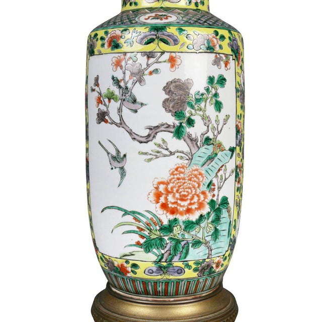 Late 18th Century Chinese Famille Verte Rouleau Form Table Lamp For Sale - Image 5 of 11