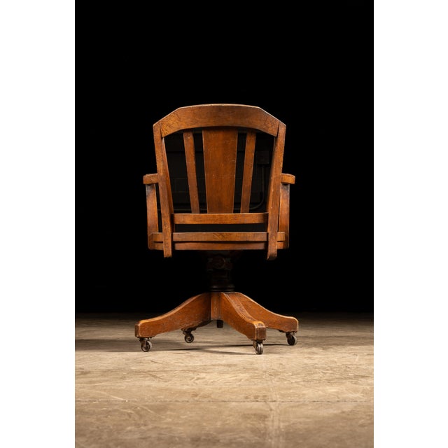 Vintage Oak Swivel Banker's Chair For Sale - Image 4 of 7