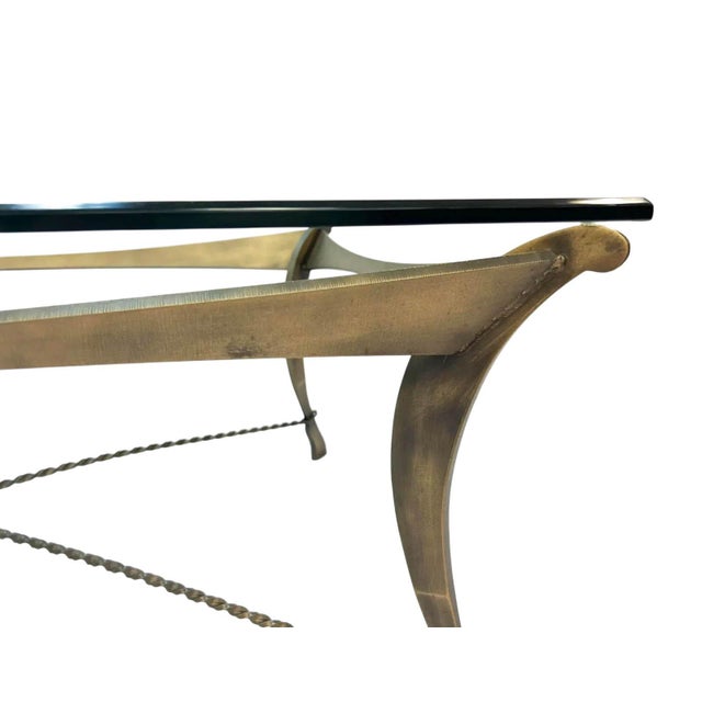 Vintage Brutalist Forged Iron and Glass Coffee Table For Sale In West Palm - Image 6 of 9