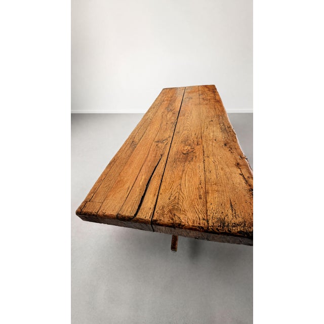 Bench-made French Oak trestle table from late 1700's. A master-class in in worksmanship with hand carved spindles piercing...