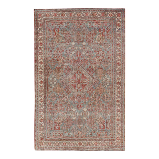 Persian Antique Joshegan Rug With Geometric Medallion Design in Soft Red's For Sale