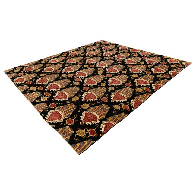 Contemporary Hand-Knotted Wool Ikat Area Rug With Venetian Shell Motifs in Rust For Sale - Image 9 of 12
