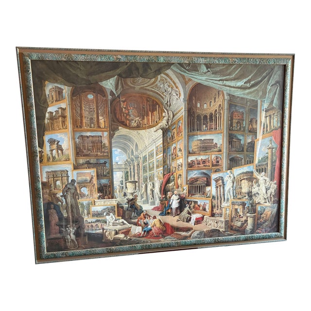 Mid 20th Century Massive Framed Pannini “Gallery of Views of Ancient Rome” — Grand Tour Architectural Fantasy, 57" For Sale