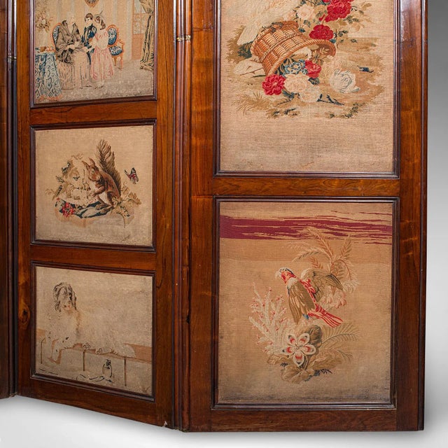 Large Antique 4-Panel Privacy Screen, English Room Divider, Needlepoint, Regency For Sale - Image 9 of 11