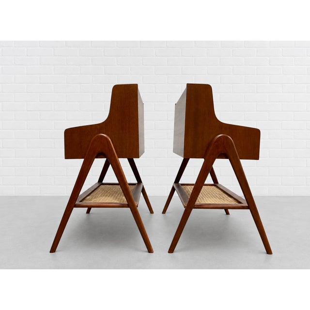 Pair of Mid Century Modern Handcrafted Caned Cabinets | Teak Bedside Tables For Sale In New York - Image 6 of 12