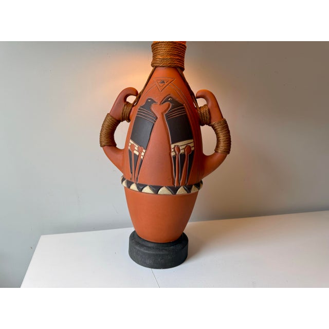 Mid 20th Century Southwestern Tribal Terracotta Pottery Lamp For Sale - Image 4 of 12